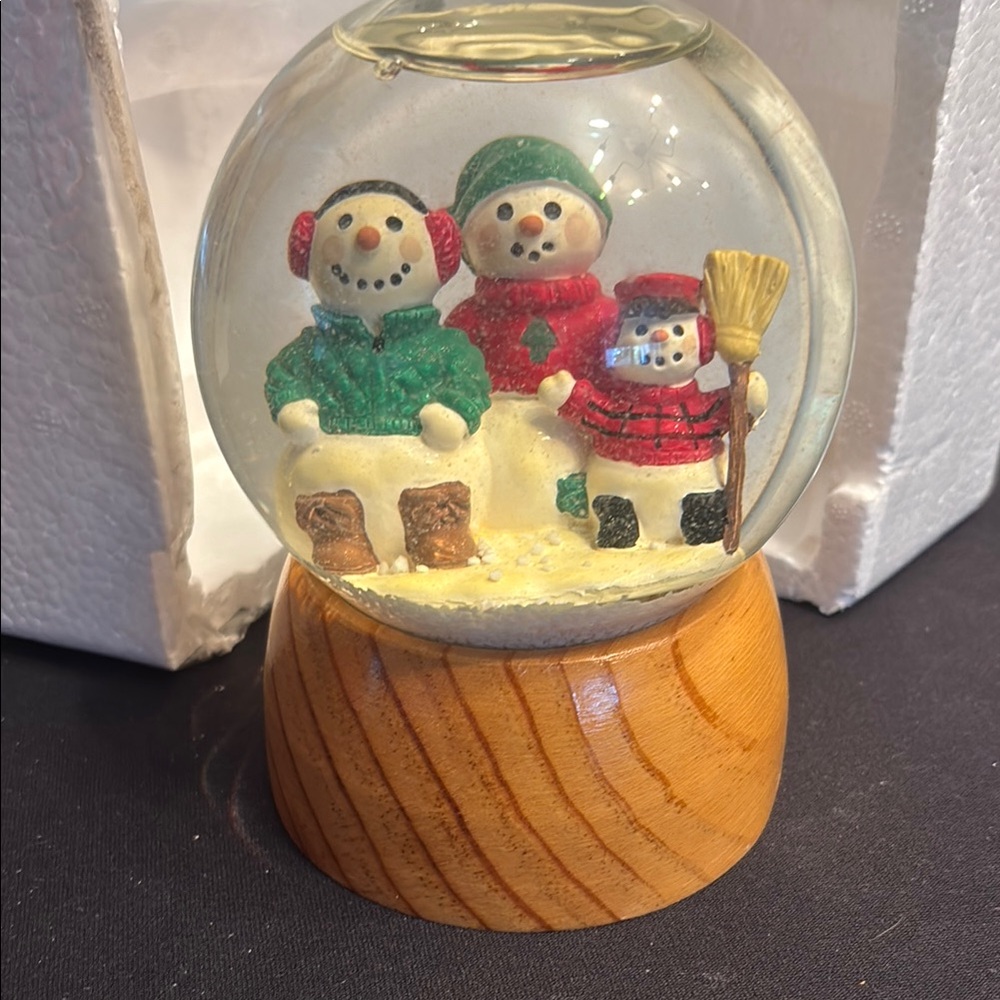 Eddie Bauer Snowman Family Snow Globe with Wooden Base